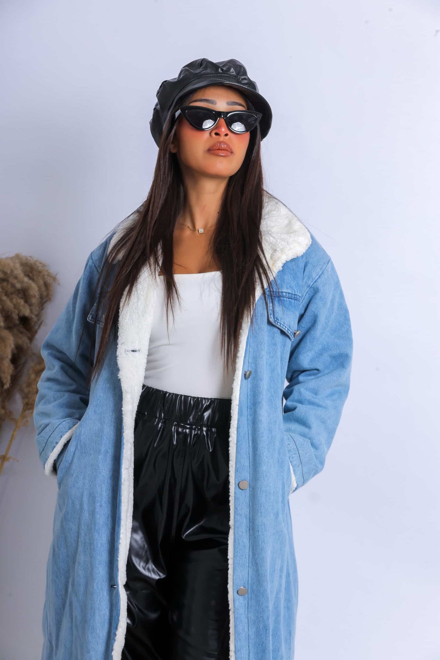 jeans fur coat