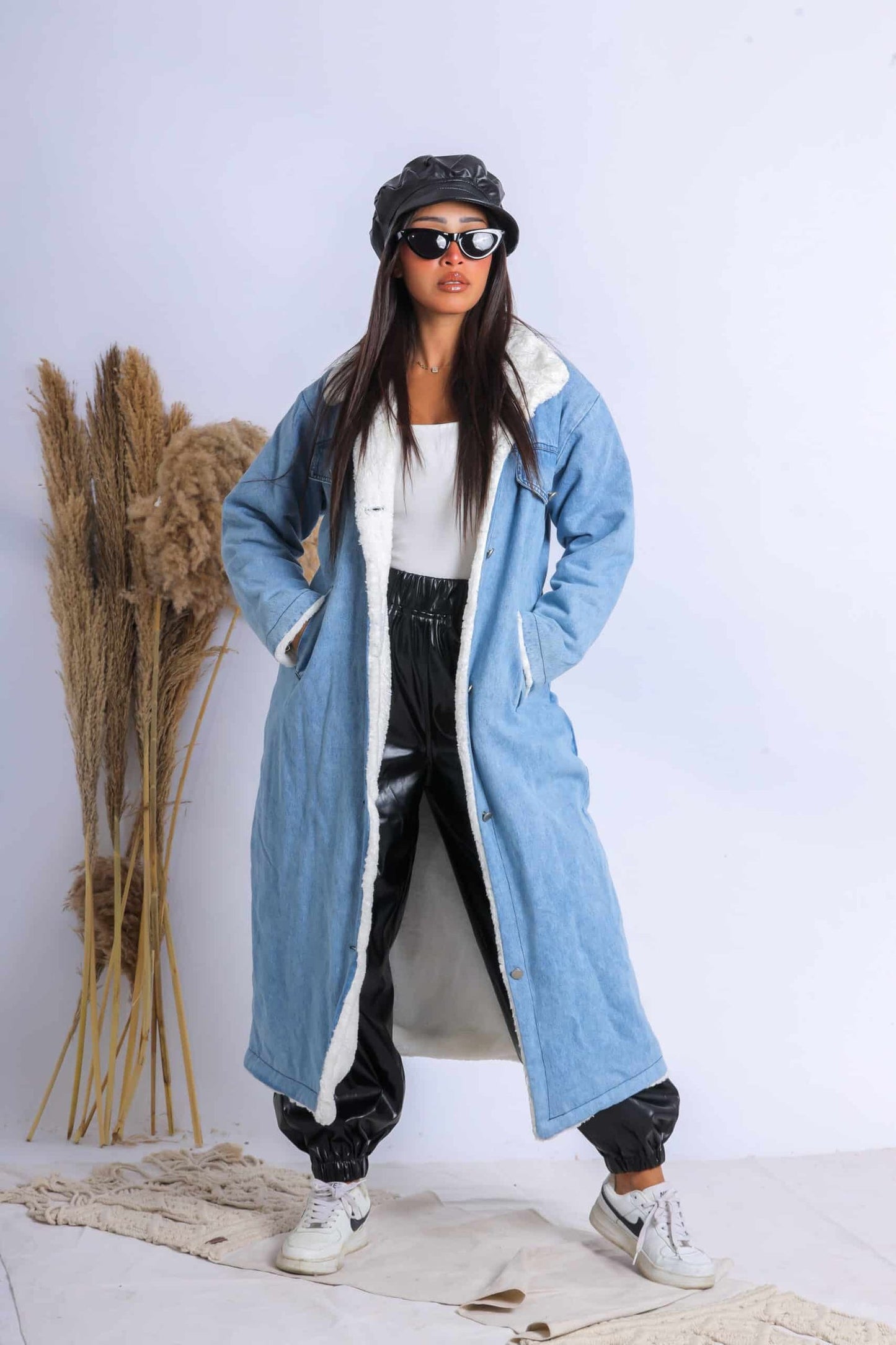 jeans fur coat