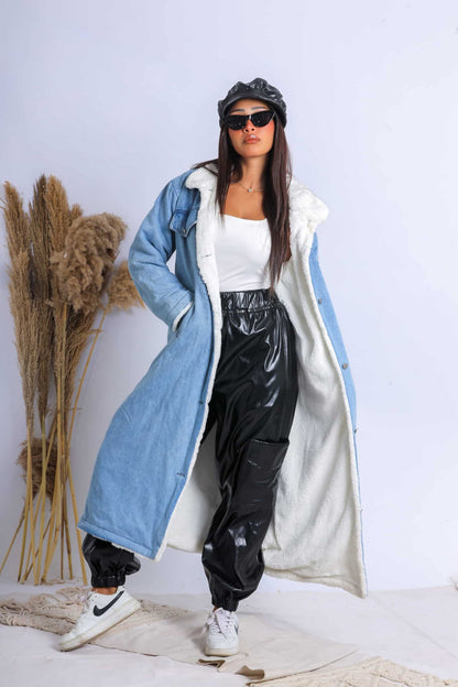 jeans fur coat