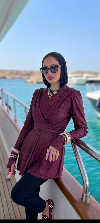 Polka dots burgundy mermaid burkini