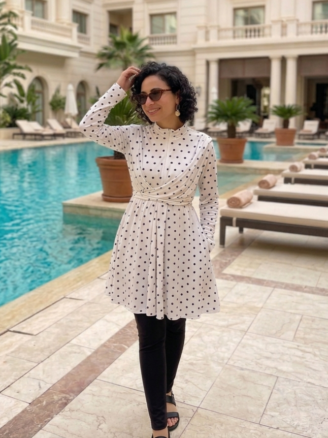 Mermaid white polka dots burkini