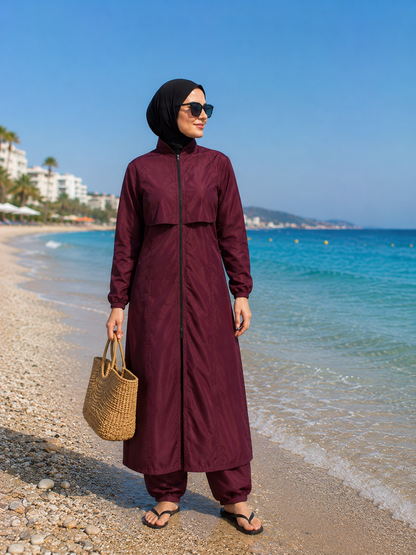 Burgundy modest burkini extra long