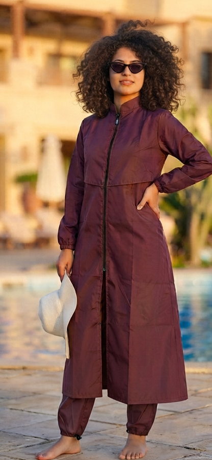Burgundy modest burkini extra long