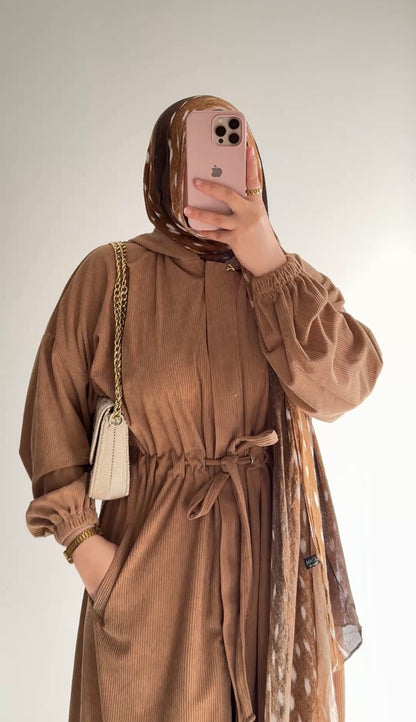 Hilal velvet hooded tunic