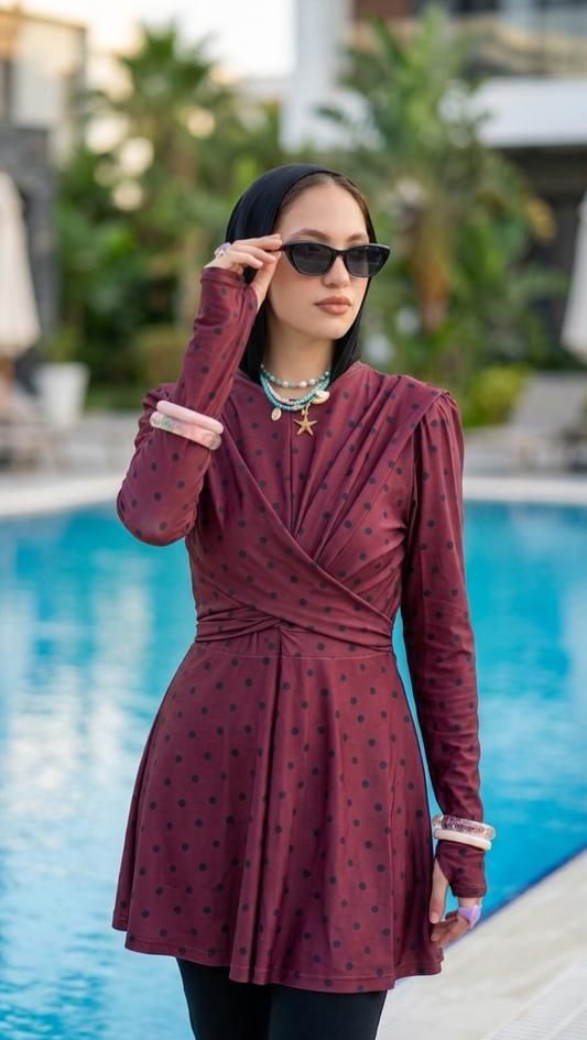 Polka dots burgundy mermaid burkini