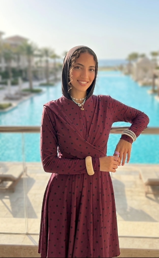 Polka dots burgundy mermaid burkini